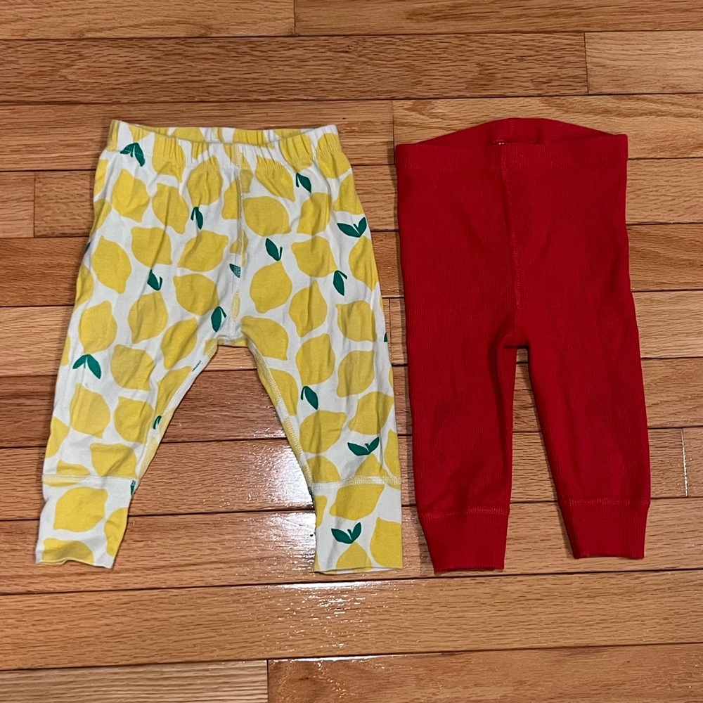 Hanna Andersson Yellow Lemon Print and Red Leggings - 12 mo